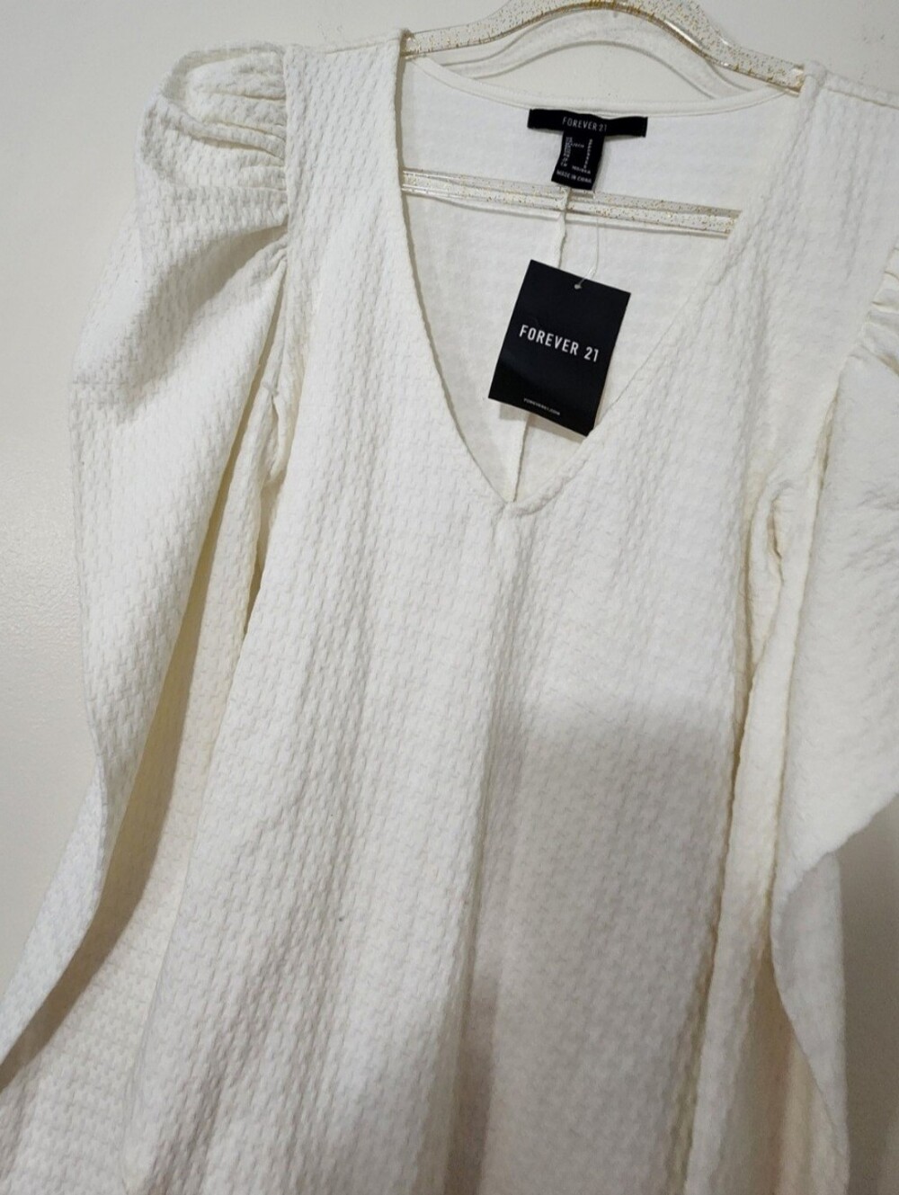 NWT Forever 21 Bodysuit Textured Ivory Deep V Balletcore Fairycore Angelic Small
